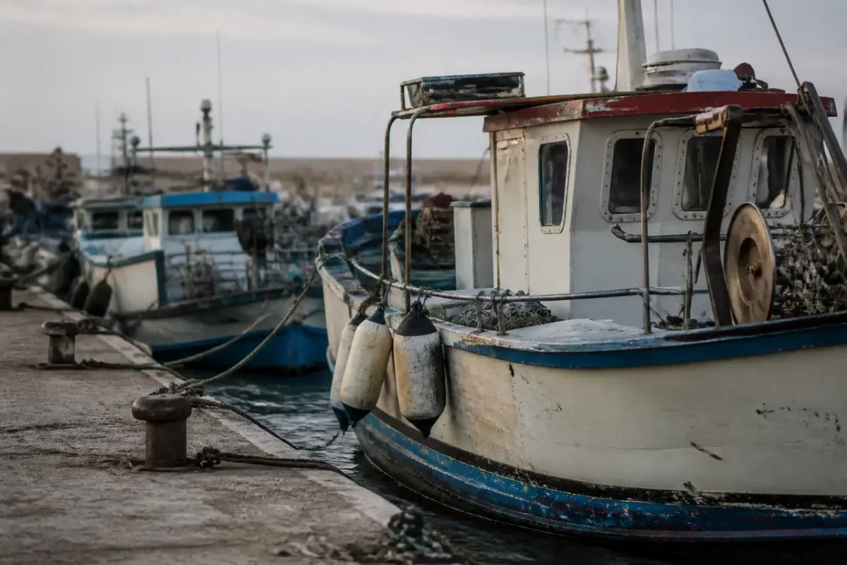 Bateaux de peche amarres sur un quai mediterraneen